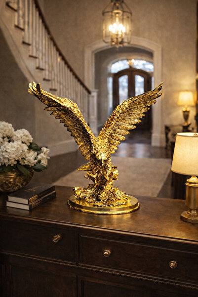 Nun Studio Gold Kartal Heykeli Dekoratif Biblo - Altın Renk Masa Üstü Salon O...