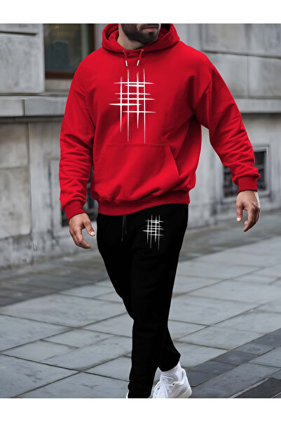 ibibik moda Special Printed Hooded Tracksuit Set - Hooded Sweatshirt Bottom T...