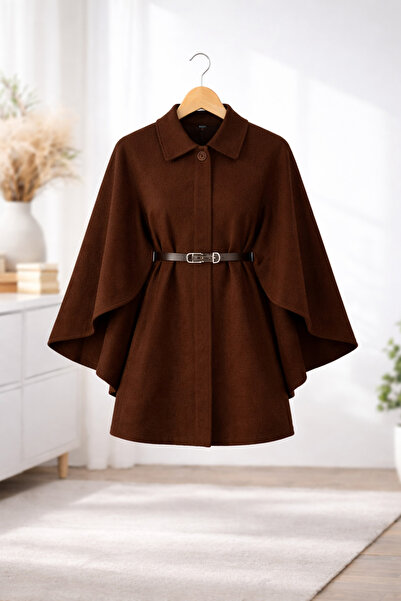 Richarlison Tesettür Kışlık Kaşe Panço - Kemerli Zarif Kesim