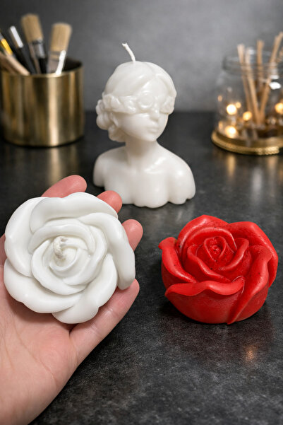 Semora candle 3’lü El Yapımı Dekoratif Kokulu Mum Seti - Gül & Büst Tasarım