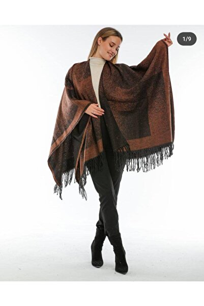 ALDAİR Women's winter double-sided poncho shoulder 140x140