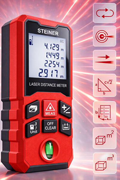 STEİNER Profesyonel 50 Metre Lazer Metre Dijital Göstergeli Lazer Mesafe Ölçe...
