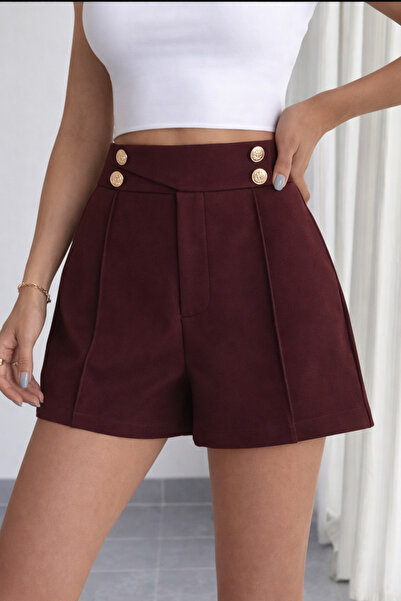 Hazel Women's cherry gold buttoned shorts