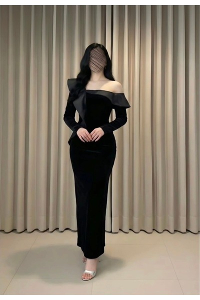 Loren black velvet one-shoulder dress