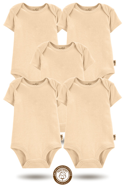 MAHFEL 100% Organic Cotton Snap Fastener Short-Sleeved Baby Bodysuit 5-Pack