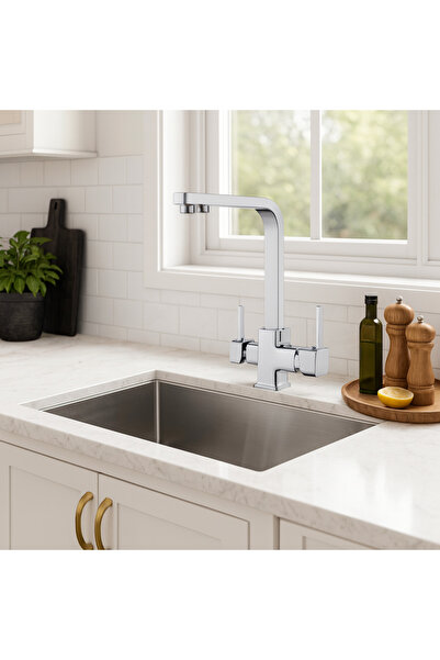 banyosepeti Cubix Polished Chrome Square Kitchen Sink Faucet