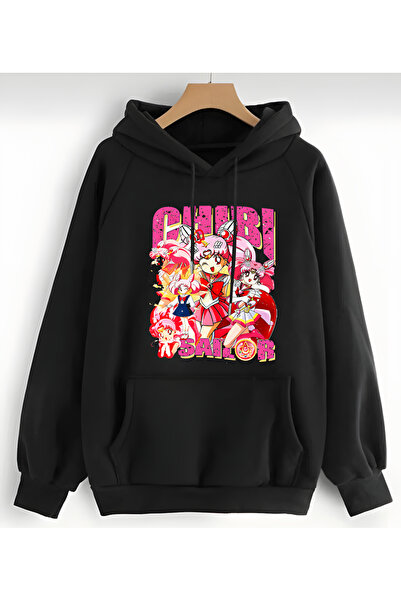 cennet'in butiği سويت شيرت بقلنسوة للجنسين من Sailor Chibi Moon مطبوع بغطاء رأس