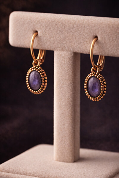 İyyaKee Kadın Bakır Küpe Doğal Ametist Taşlı 0tantik Model Saf Bakır Küpe