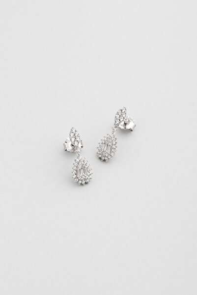 So CHIC... Gelin Çiçeği 18 Ayar Beyaz Altın Kaplama Gümüş Sallantılı Küpe