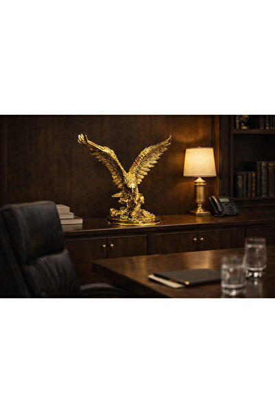 Nun Studio Dekoratif Gold Kartal Heykeli Biblo|Altın Renk Şık Salon Ofis Masa...