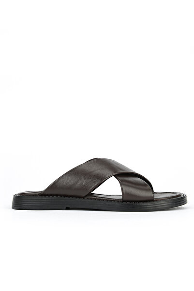 Ziya , Men's Genuine Leather Slippers 1611045Zm153 Brown