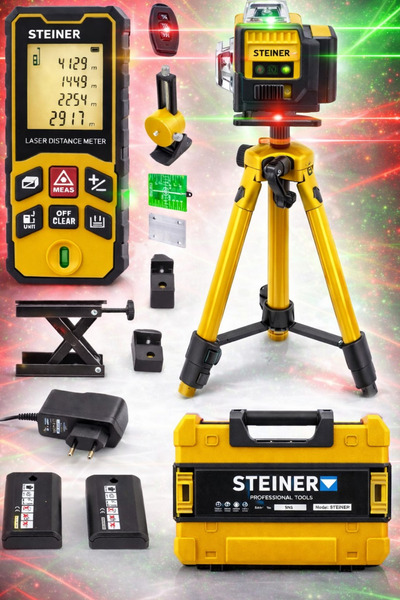 STEİNER Profesyonel 12 Köşe Yeşil Çizgi Lazer Otomatik Hizalama Çantalı + 50M...