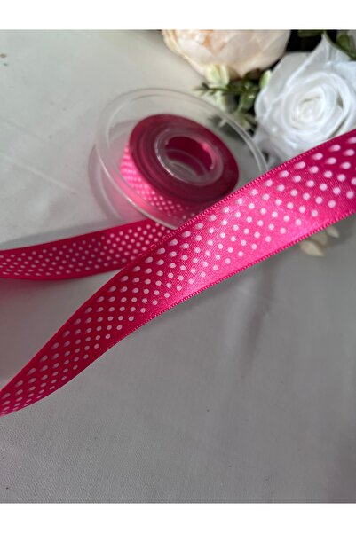 partici dükkanı Panglică din satin cu buline - Fucsia și Alb - 2CM LĂȚIME - 4...