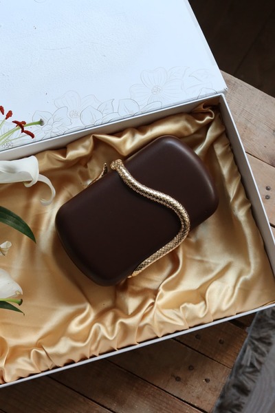 Moom Bag Women's Bitter Brown Snake Accessory Chain Evening Bag