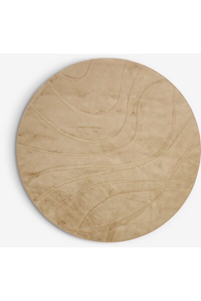 DavidaHome Round rug, beige, imitation fur, geometric lines, washable, 160 cm