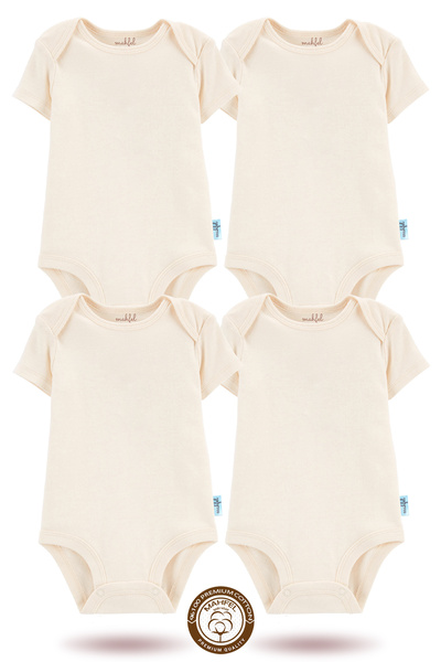 MAHFEL 100% Organic Cotton Snap Fastener Short-Sleeved Baby Bodysuit 4-Pack