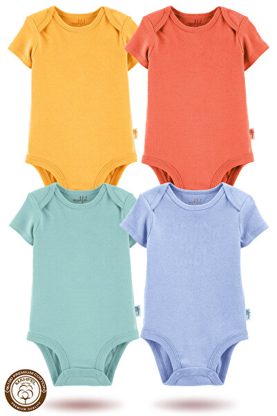 MAHFEL 100% Organic Cotton Snap Fastener Short-Sleeved Baby Bodysuit 4-Pack