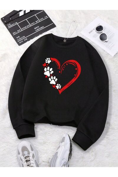 Kids Hanorac pentru copii de iarnă pentru fete, cu imprimeu inimă roșie, negru