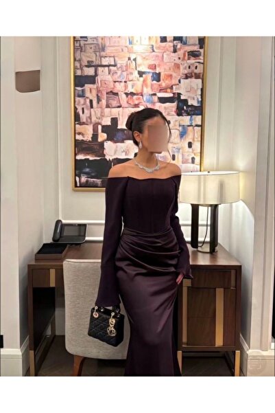 hind fashion dark mauve off-shoulder dress