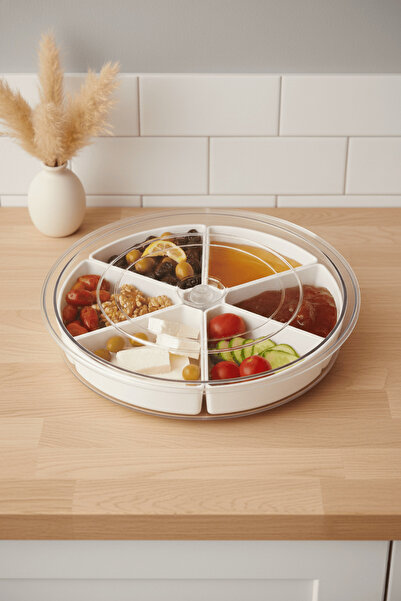 Mithra Life 360 Degree Rotating Lid 6-Compartment White Breakfast Presentatio...