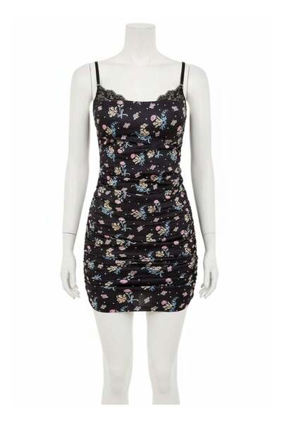 Lamis Nawar Seductive Short Blue Floral Strap Slip Nightgown with Unique Cut ...