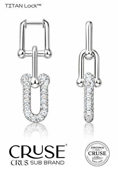 Cruse 925 Ayar Gümüş TITAN Lock™ ANCHOR Sallantılı Küpe 18 Ayar Beyaz Altın K...