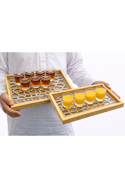 LUXURIOUS TRAY Wooden tray set with a clear glass base – elegant Islamic desi...