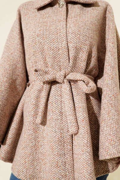 Burcia Shirt Collar Belted Cashmere Poncho