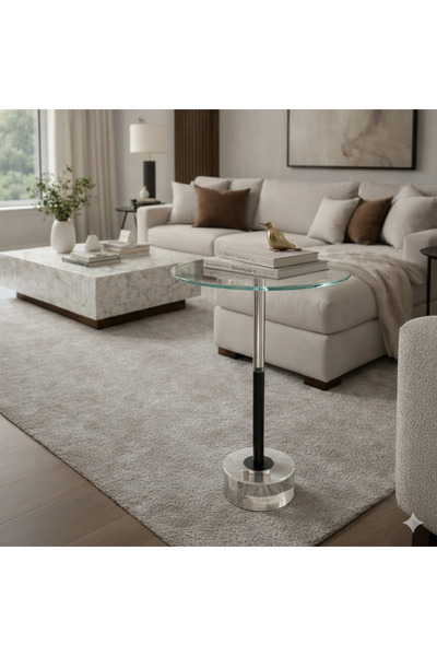 Generic Modern Service Table - Black Iron & Acrylic with Glass Top