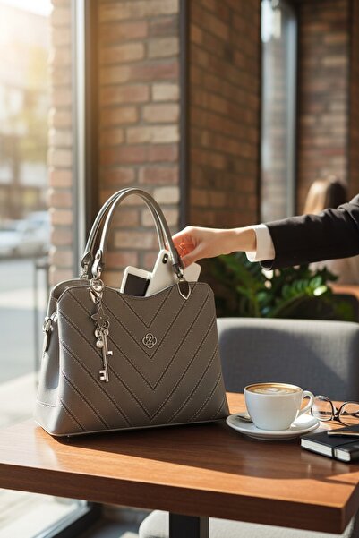 pololiza Raven Leather/Women's Hand and Shoulder Bag/3 Compartments with Mult...