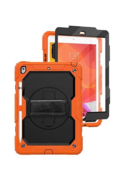 AMERTEER Full Body Protective Case Cover For Apple iPad 10.2 Black/Orange/Clear