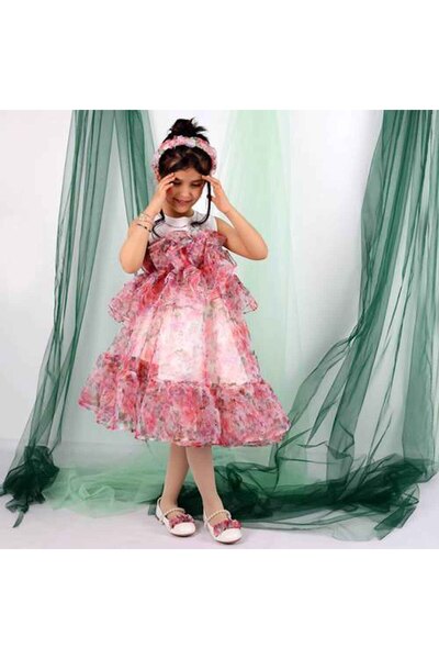 Mamnon Pink and white floral sleeveless dress