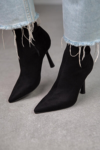 Cochines Μαύρες σουέτ ελαστικές μπότες Γυναικείες μπότες με λεπτό τακούνι στι...