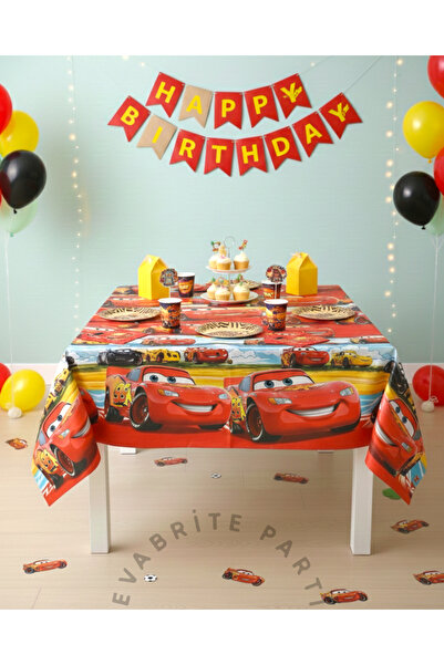 Evabrite Cars Lightning Mcqueen Themed Birthday Plastic Tablecloth – 120X180 cm
