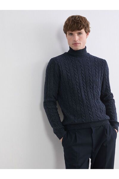 LC Waikiki Southblue Hair Weave Patterned Wool Blended Knitwear Men's Sweater