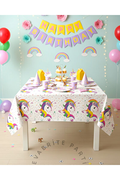 Evabrite Unicorn Themed Birthday Plastic Tablecloth – 120X180 cm