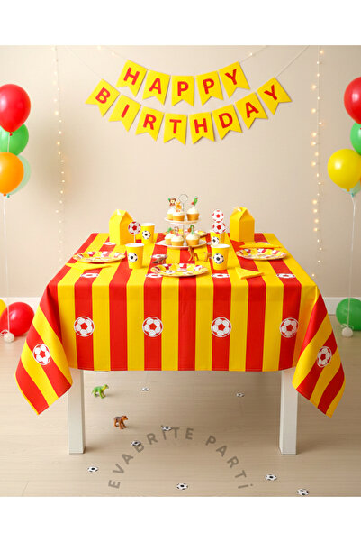 Evabrite Yellow Red Fan Themed Birthday Plastic Tablecloth – 120X180 cm