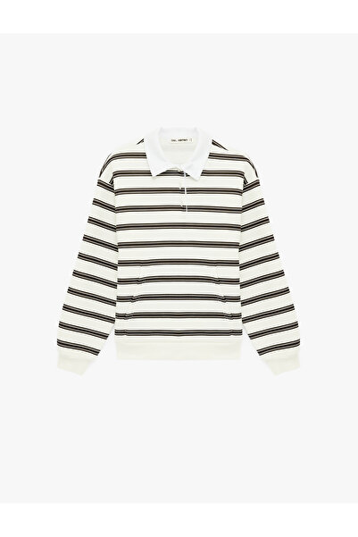 Koton Джобна, раирана, с копчета, с дълъг ръкав, поло яка, свободна кройка, с...