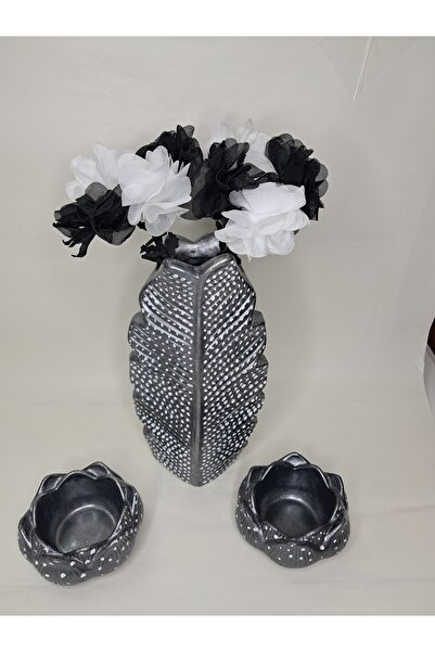 limitsizalisveris Dekoratif Gümüş Vazo ve Mumluk Takımı 12×20 cm (Çiçekler Da...