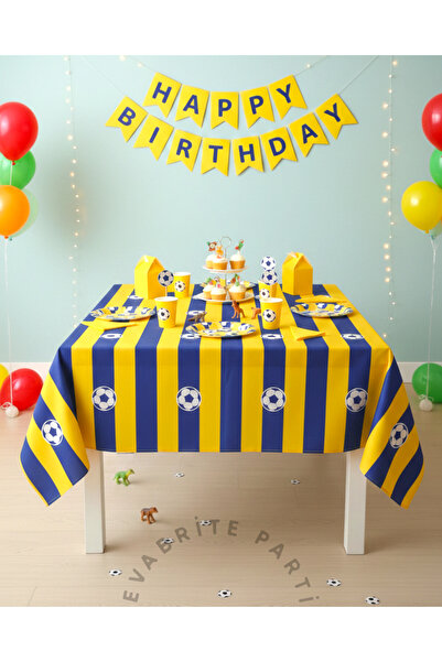 Evabrite Yellow Navy Blue Fan Themed Birthday Plastic Tablecloth – 120X180 cm