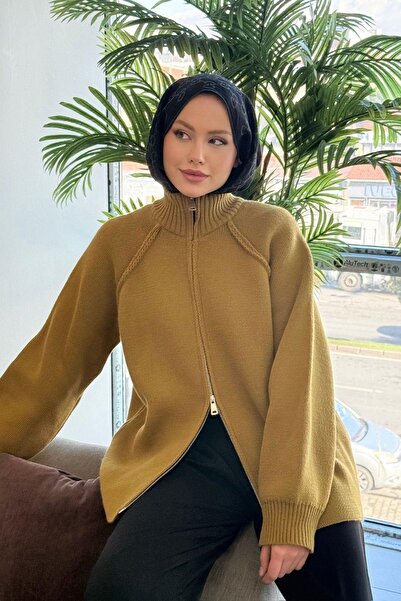 Hazamoda Roma Zippered Cardigan Mustard