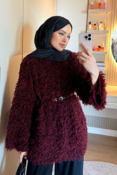 Hazamoda Furry Sweater Burgundy