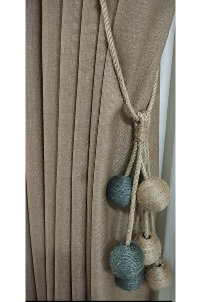 CEMRE PERDE Linen Dark Beige 1/3 Frequent Pleated Ceiling Braçöl Gift