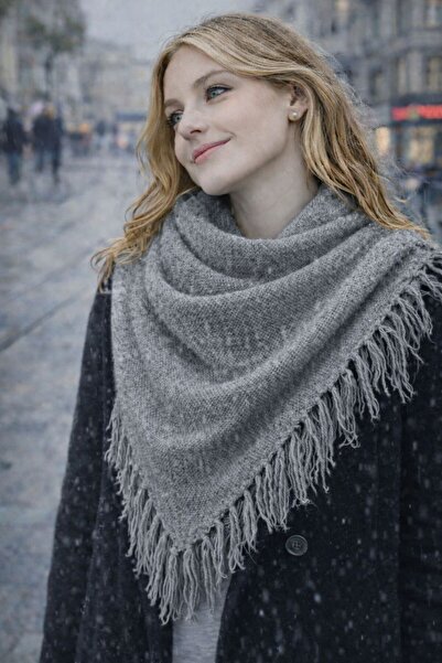 Axesoire S010 Sa resama Mešavina vune Tkanina Sivi Trokutasti Šal 80x180 cm