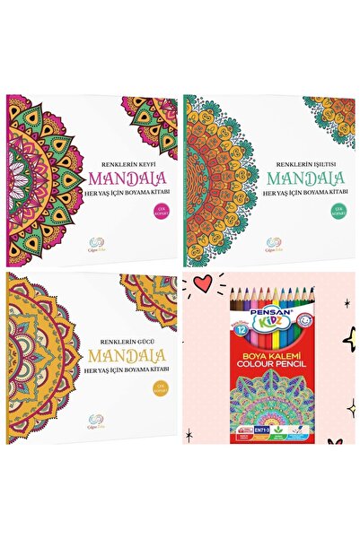 Çılgın Zeka Muhteşem Set Mandala Boyama Kitabı Seti 12 Renk Boya Kalemi HEDİYELİ