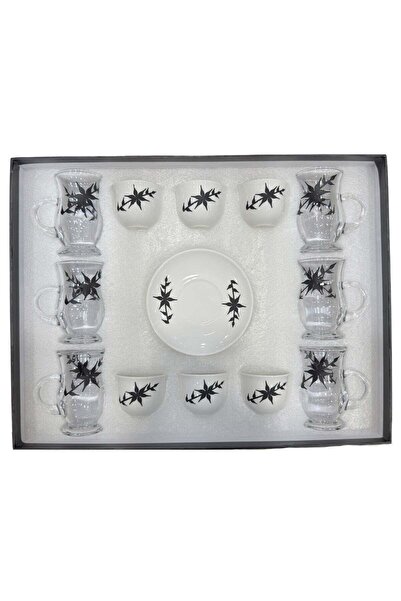 ALQANNAS 18-Piece Laser-Engraved Tea Glass & Coffee Cup Set | Elegant Black D...