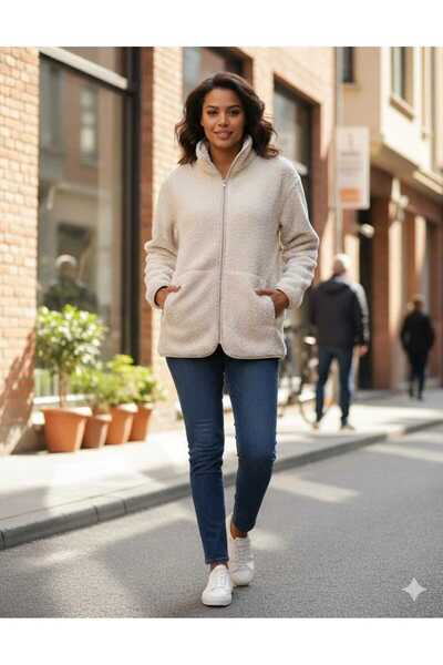 CALEMORE Beige Women's Plush Windproof Winter Jacket