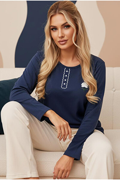 Siyah İnci Set de pijamale din bumbac din material subțire Interlock cu brode...