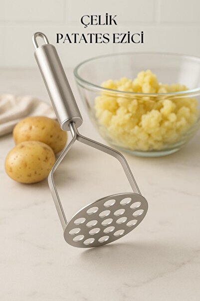EWs Stainless Steel Potato Masher with Handle Practical Kitchen Utensil 24 cm