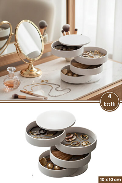 Flosoft 4 Katlı Döner Takı Kutusu, Yüzük Küpe Kolye Saat Mücevher Aksesuar Or...